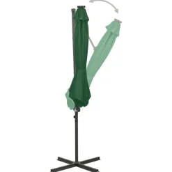 FinePRICE Riippuva aurinkovarjo 3 tangolla ja LED-valoilla 300 cm vihreä