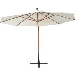 Best FinePRICE Riippuva päivänvarjo 350 cm puutanko valkoinen