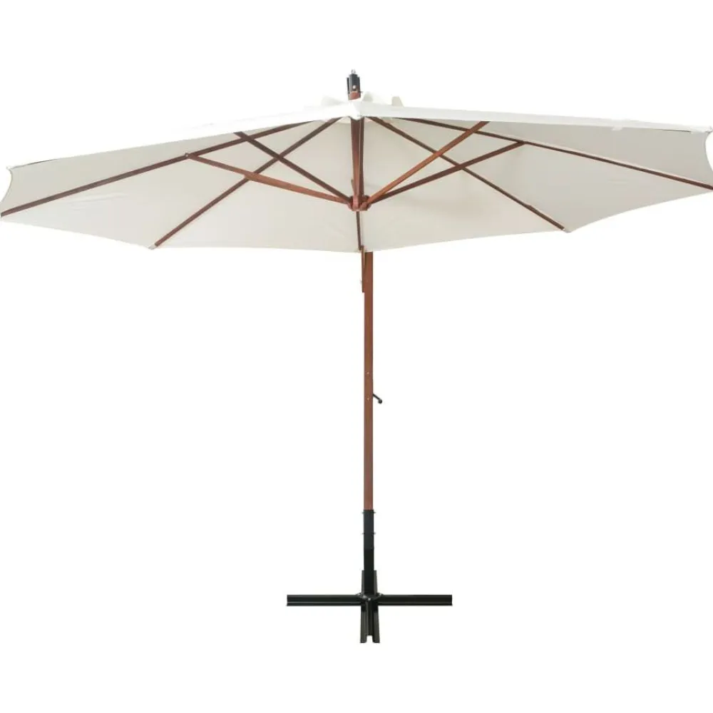 Best FinePRICE Riippuva päivänvarjo 350 cm puutanko valkoinen