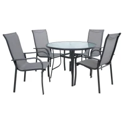 Outlet Home4you Ruokailuryhmä Everetø102cm + 4 tuolia, harmaa