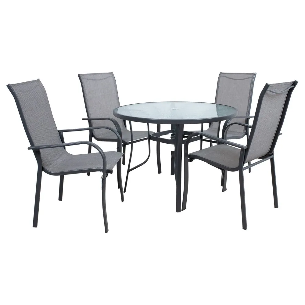 Outlet Home4you Ruokailuryhmä Everetø102cm + 4 tuolia, harmaa