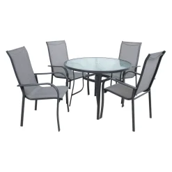Outlet Home4you Ruokailuryhmä Everetø102cm + 4 tuolia, harmaa