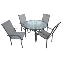 Outlet Home4you Ruokailuryhmä Everetø102cm + 4 tuolia, harmaa