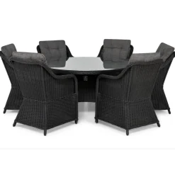 New Comfort Garden Ruokailuryhmä Marcus ø140 cm pöytä + 6 nojatuolia musta/harmaa