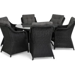 New Comfort Garden Ruokailuryhmä Marcus ø140 cm pöytä + 6 nojatuolia musta/harmaa
