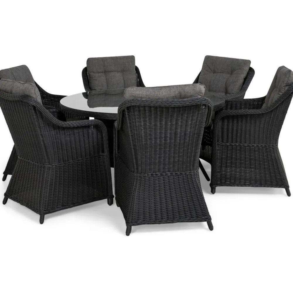 New Comfort Garden Ruokailuryhmä Marcus ø140 cm pöytä + 6 nojatuolia musta/harmaa