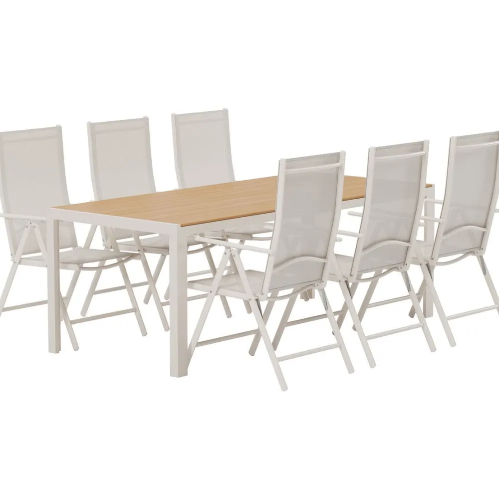 Hot Venture Home Ruokailuryhmä ulos , beige Break-pöytä 205x90cm + 6 beigeä Break-tuolia