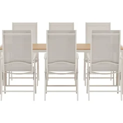 Hot Venture Home Ruokailuryhmä ulos , beige Break-pöytä 205x90cm + 6 beigeä Break-tuolia