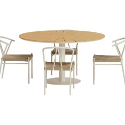 Online Venture Home Ruokailuryhmä ulos , beige Croft-pöytä Ø120cm + 4 beigeä Alfons-tuolia