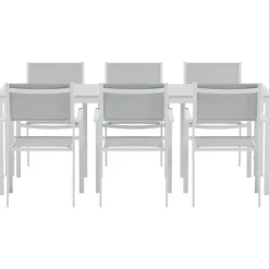 Online Venture Home Ruokailuryhmä ulos , valkoinen Break-pöytä 205x90cm + 6 harmaata Copacabana-tuolia