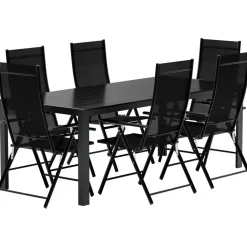 New Venture Home Ruokailuryhmä ulos , musta Break-pöytä 205x90cm + 6 mustaa Levanzo-tuolia