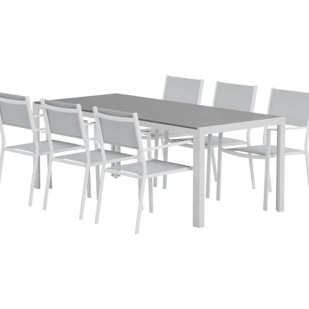 Best Venture Home Ruokailuryhmä ulos , harmaa Break-pöytä 205x90cm + 6 harmaata Copacabana-tuolia