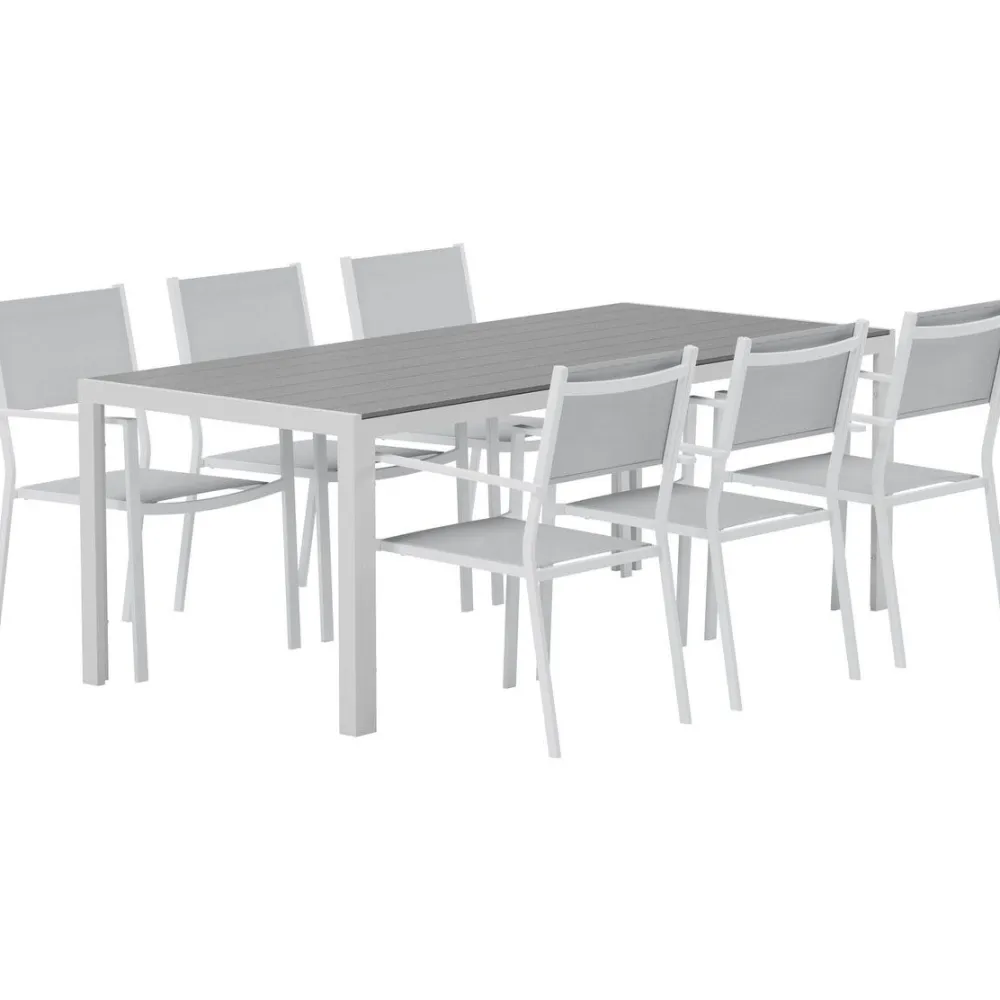 Best Venture Home Ruokailuryhmä ulos , harmaa Break-pöytä 205x90cm + 6 harmaata Copacabana-tuolia