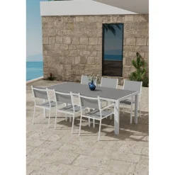 Best Venture Home Ruokailuryhmä ulos , harmaa Break-pöytä 205x90cm + 6 harmaata Copacabana-tuolia