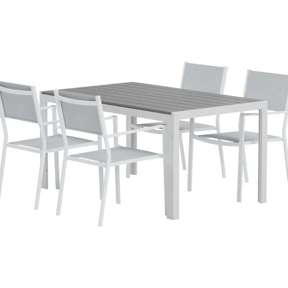 Venture Home Ruokailuryhmä ulos , harmaa Break-pöytä 150x90cm + 4 harmaata Copacabana-tuolia