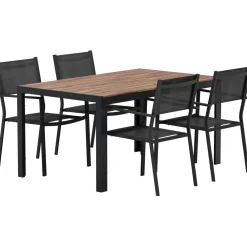 New Venture Home Ruokailuryhmä ulos , musta Break-pöytä 150x90cm + 4 mustaa Copacabana-tuolia