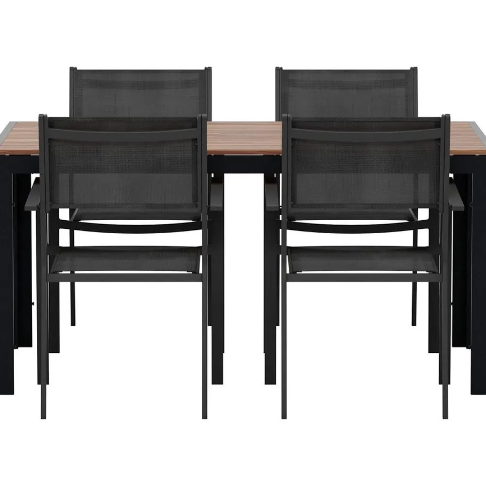 New Venture Home Ruokailuryhmä ulos , musta Break-pöytä 150x90cm + 4 mustaa Copacabana-tuolia
