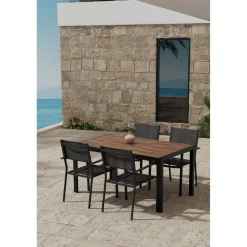 New Venture Home Ruokailuryhmä ulos , musta Break-pöytä 150x90cm + 4 mustaa Copacabana-tuolia