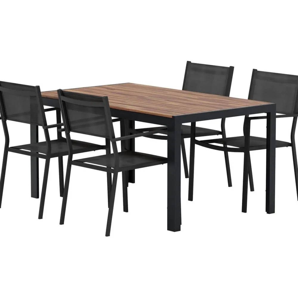 New Venture Home Ruokailuryhmä ulos , musta Break-pöytä 150x90cm + 4 mustaa Copacabana-tuolia
