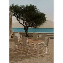 Clearance Venture Home Ruokailuryhmä ulos , beige Break-pöytä 205x90cm + 6 beigeä Panama-tuolia
