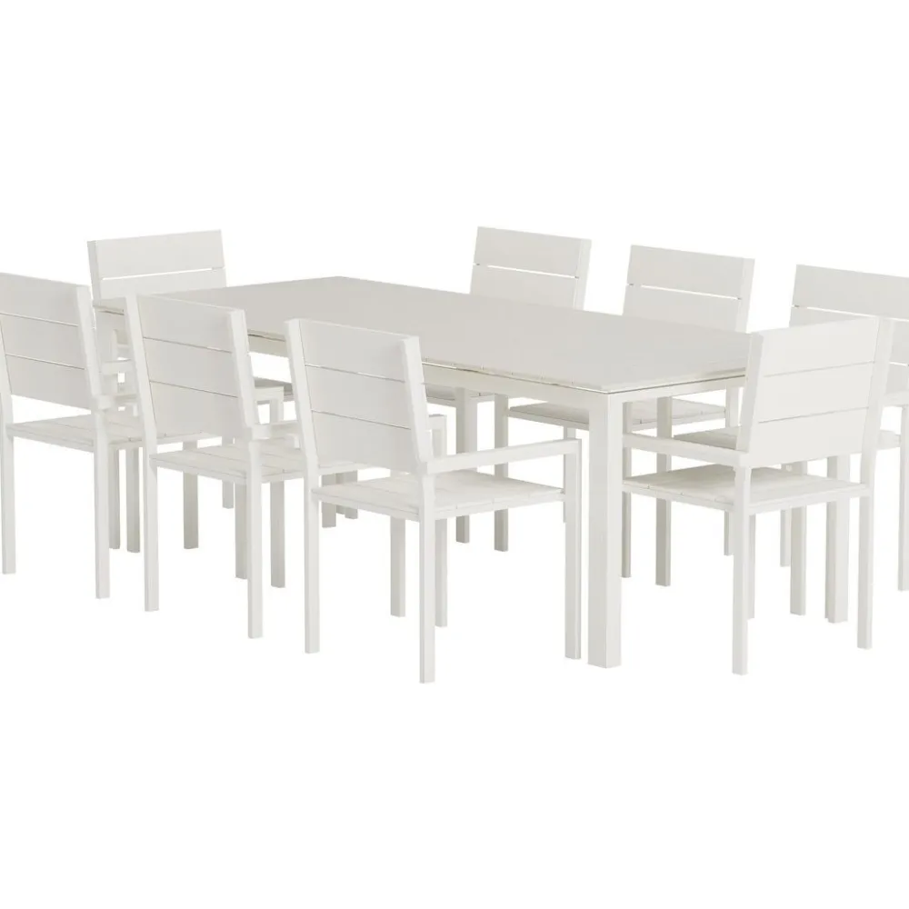 Hot Venture Home Ruokailuryhmä ulos , beige Levels-pöytä 229x100cm + 8 beigeä Levels-tuolia