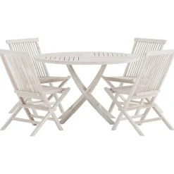 Clearance Venture Home Ruokailuryhmä ulos , Kenya-pöytä Ø120cm + 4 Kenya-tuolia, valkokuultava