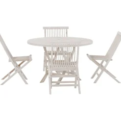 Clearance Venture Home Ruokailuryhmä ulos , Kenya-pöytä Ø120cm + 4 Kenya-tuolia, valkokuultava