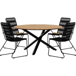 Discount Venture Home Ruokailuryhmä ulos , musta Mexico-pöytä Ø140cm + 4 mustaa Bois-tuolia