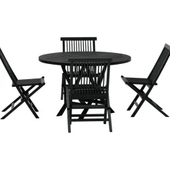 Online Venture Home Ruokailuryhmä ulos , musta Kenya-pöytä Ø120cm + 4 mustaa Kenya-tuolia