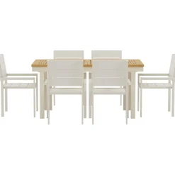 Sale Venture Home Ruokailuryhmä ulos , luonnollisenvärinen Panama-pöytä 160x90cm + 6 beigeä Levels-tuolia