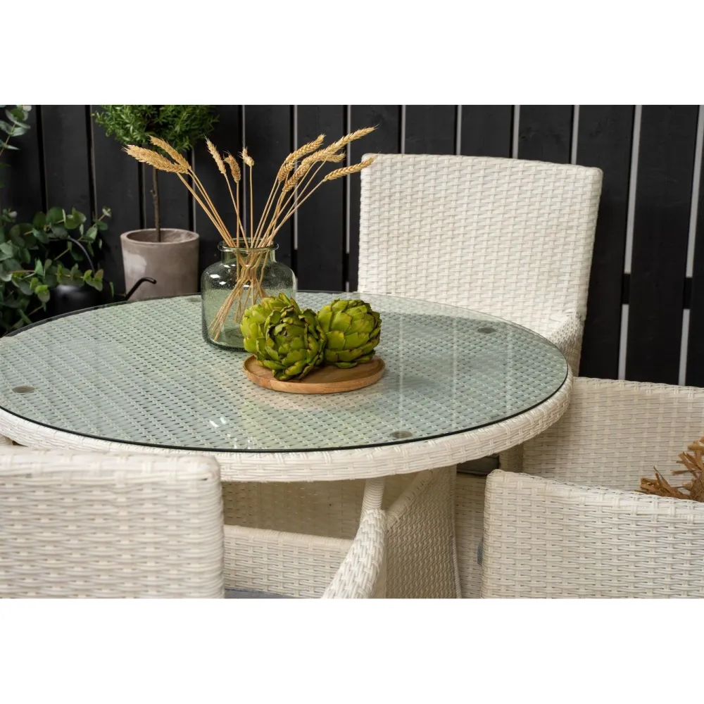 Sale Venture Home Ruokailuryhmä , ø90cm valkoinen Volta-pöytä + 4 valkoista Malin-tuolia