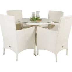 Sale Venture Home Ruokailuryhmä , ø90cm valkoinen Volta-pöytä + 4 valkoista Malin-tuolia