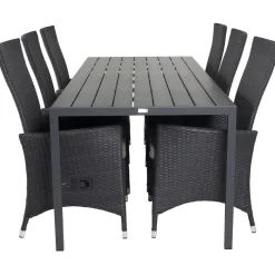Best Venture Home Ruokailuryhmä , 205x90cm musta Break-pöytä + 6 mustaa Padova-säätötuolia