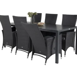 Best Venture Home Ruokailuryhmä , 205x90cm musta Break-pöytä + 6 mustaa Padova-säätötuolia