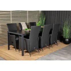 Best Venture Home Ruokailuryhmä , 205x90cm musta Break-pöytä + 6 mustaa Padova-säätötuolia