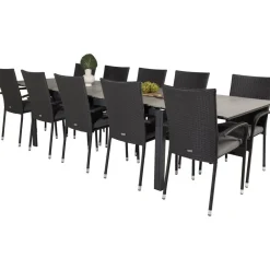 Best Venture Home Ruokailuryhmä , 229/310x100cm jatkettava harmaa/musta Levels-pöytä + 10 mustaa Anna-tuolia