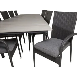 Best Venture Home Ruokailuryhmä , 229/310x100cm jatkettava harmaa/musta Levels-pöytä + 10 mustaa Anna-tuolia