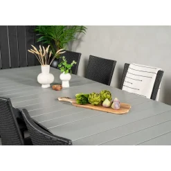 Best Venture Home Ruokailuryhmä , 229/310x100cm jatkettava harmaa/musta Levels-pöytä + 10 mustaa Anna-tuolia