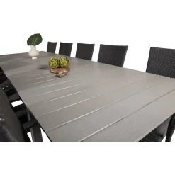 Best Venture Home Ruokailuryhmä , 229/310x100cm jatkettava harmaa/musta Levels-pöytä + 10 mustaa Anna-tuolia