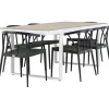 Clearance Venture Home Ruokailuryhmä , 200x90cm, beige/valkoinen Merlo-pöytä + 6 mustaa Stina-tuolia