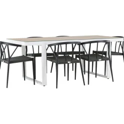 Clearance Venture Home Ruokailuryhmä , 200x90cm, beige/valkoinen Merlo-pöytä + 6 mustaa Stina-tuolia