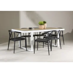 Clearance Venture Home Ruokailuryhmä , 200x90cm, beige/valkoinen Merlo-pöytä + 6 mustaa Stina-tuolia