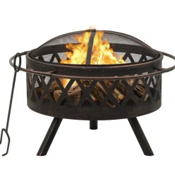 FinePRICE Rustiikkinen tulimalja ja hiilihanko 76 cm xxl teräs