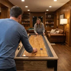 Nordcore Shuffleboard 2-IN-1, sis. 8 nappulaa, vahapullo, harja, 2 pistelaskuria ja keilaussetti, 9`