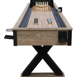Nordcore Shuffleboard 2-IN-1, sis. 8 nappulaa, vahapullo, harja, 2 pistelaskuria ja keilaussetti, 9`