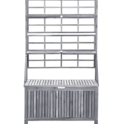 Outlet FinePRICE Säilytyslaatikko säleiköllä harmaa 99x55x160cm, akaasiapuu