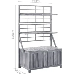 Outlet FinePRICE Säilytyslaatikko säleiköllä harmaa 99x55x160cm, akaasiapuu