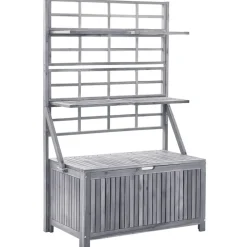 Outlet FinePRICE Säilytyslaatikko säleiköllä harmaa 99x55x160cm, akaasiapuu