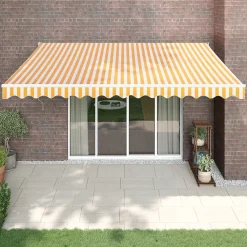 Clearance FinePRICE Sisäänkelattava markiisi keltainen/valkoinen 4,5x3 m kangas/alumiini