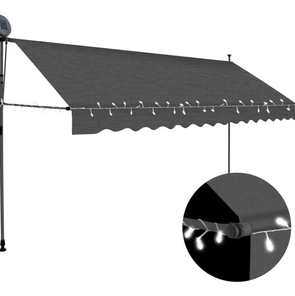 New FinePRICE Sisäänkelattava markiisi ledillä 350 cm antrasiitti